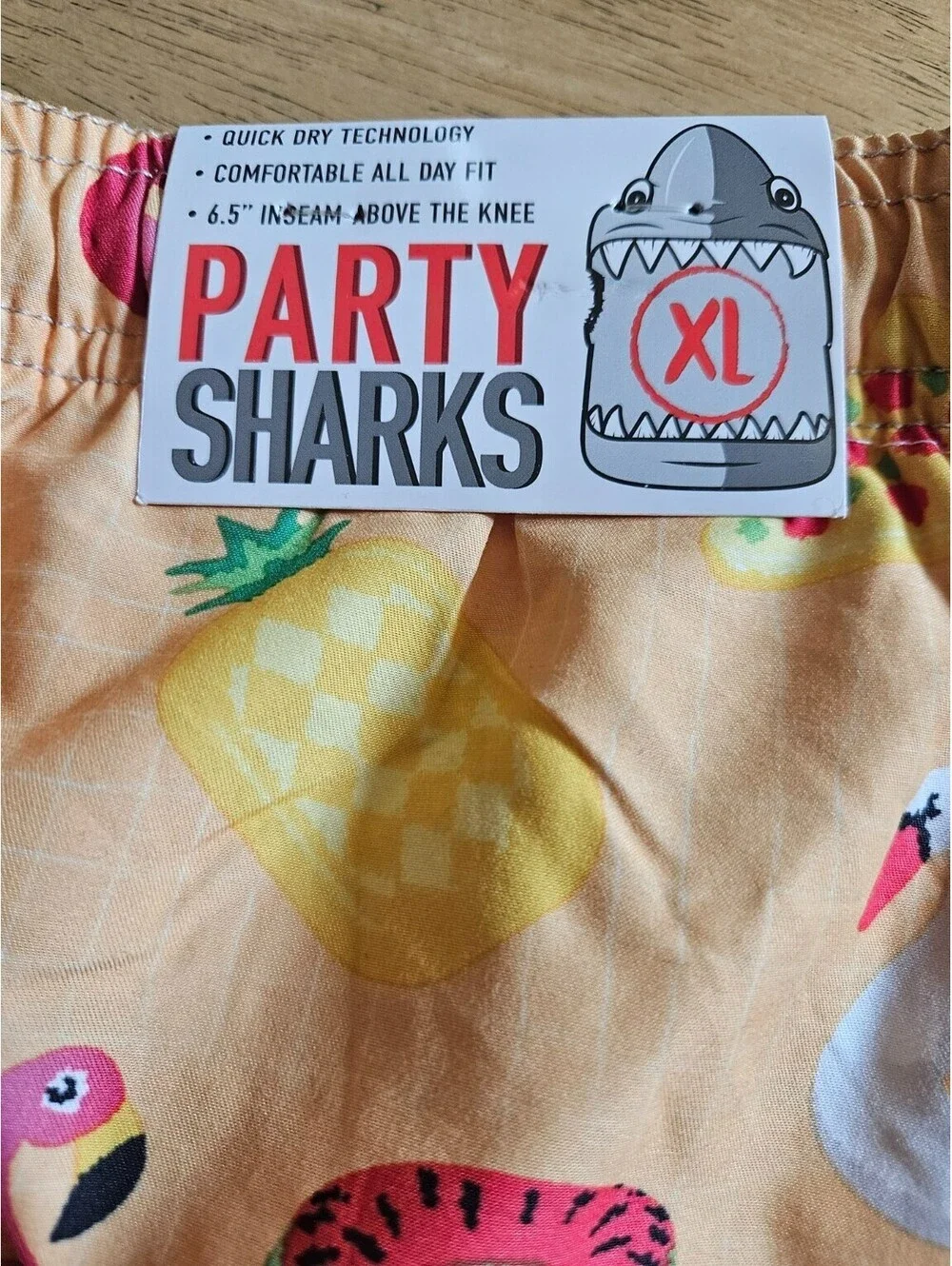 Party Sharks  Men’s XL Swim Board Trunks Orange Flamingo Pizza 6.5